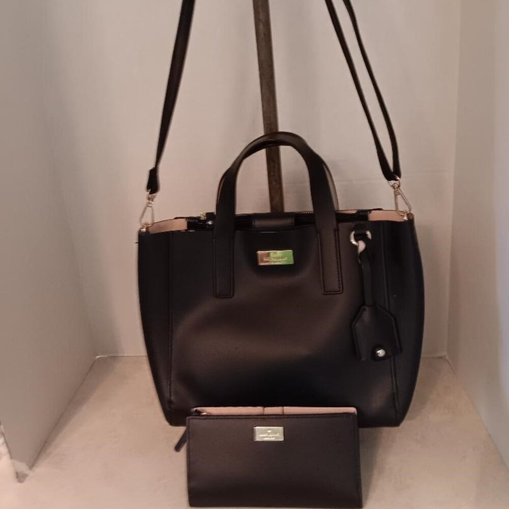 AUTHENTIC KATE SPADE BLACK LEATHER PURSE TOTE WITH WALLET